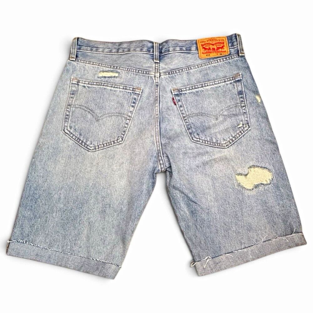 Levi's 511 Slim Fit Denim Shorts Mens Size 36 Light Wash Distressed Jorts Ripped